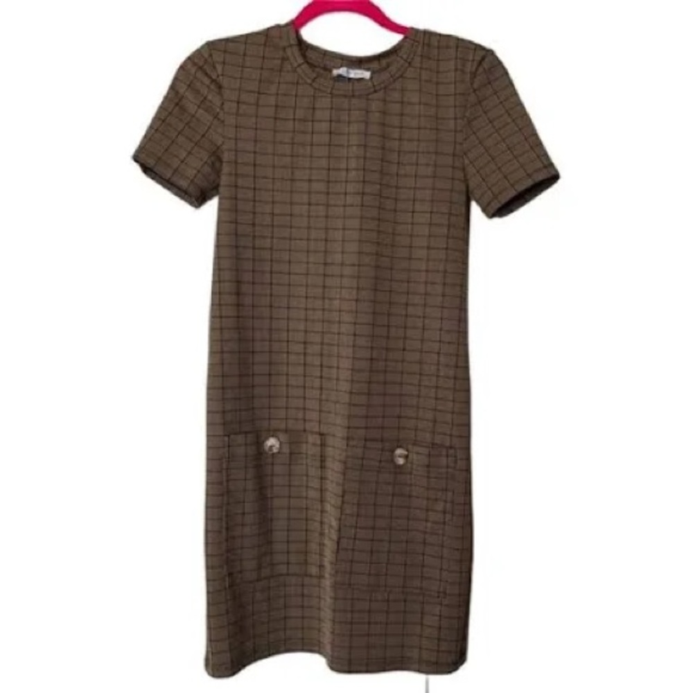 Zara Brown Checkered Midi Dress